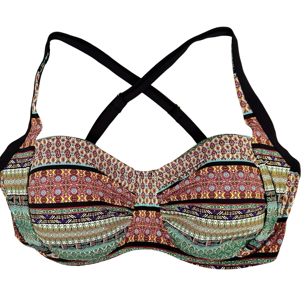 BLEU ROD BEATTIE 34DD Underwire Bikini Top NWOT Molded Cups Geometric Multicolor